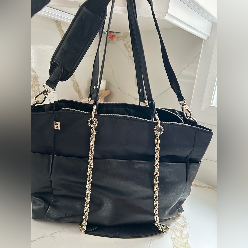 BEIS Black Baby Bag with Silver Chain Handles